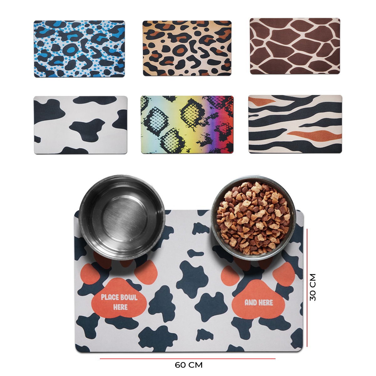 FunkyPaw Animal Print Dog Feeding Mat Dogs, Eat, Feeding Mat Dog